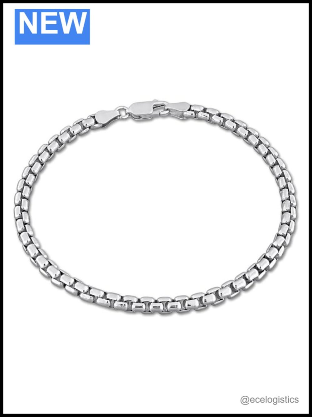 925 Sterling Silver Box Link Bracelet Italian 8in Unisex Jewelry
